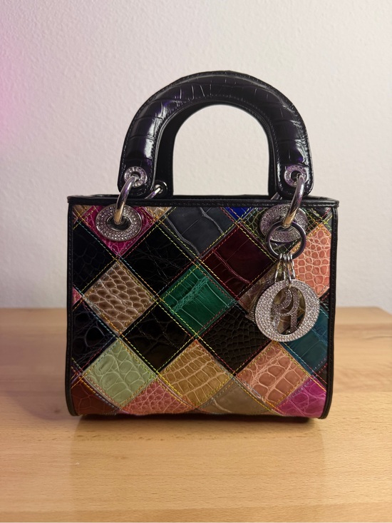 D Handbags - CD LadyD patchwork tote multicolor crocodileembossed signature silver tone charm
